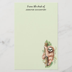 Cute Waterverf Sloth & Tropical Leaves Briefpapier