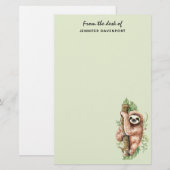 Cute Waterverf Sloth & Tropical Leaves Briefpapier (Voorkant / Achterkant)