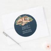 Cute Waterverf Sloth & Tropical Leaves Business Ronde Sticker (Envelop)
