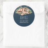Cute Waterverf Sloth & Tropical Leaves Business Ronde Sticker (Tas)