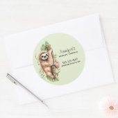 Cute Waterverf Sloth & Tropical Leaves Business Ronde Sticker (Envelop)