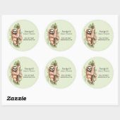 Cute Waterverf Sloth & Tropical Leaves Business Ronde Sticker (Vel)