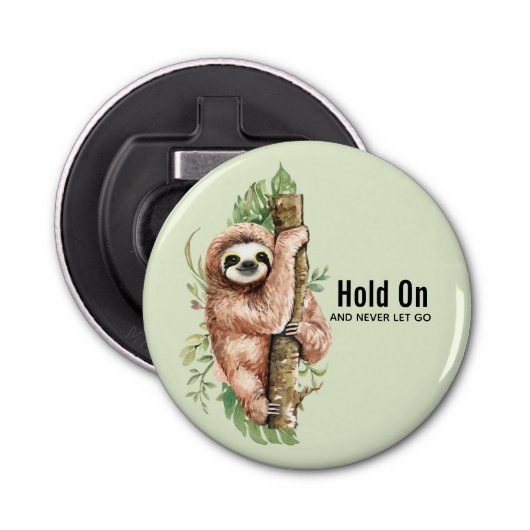 Cute Waterverf Sloth & Tropical Leaves Button Flesopener (Voorkant)