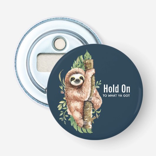 Cute Waterverf Sloth & Tropical Leaves Button Flesopener (Voorkant)