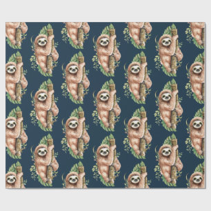 Cute Waterverf Sloth & Tropical Leaves Cadeaupapier