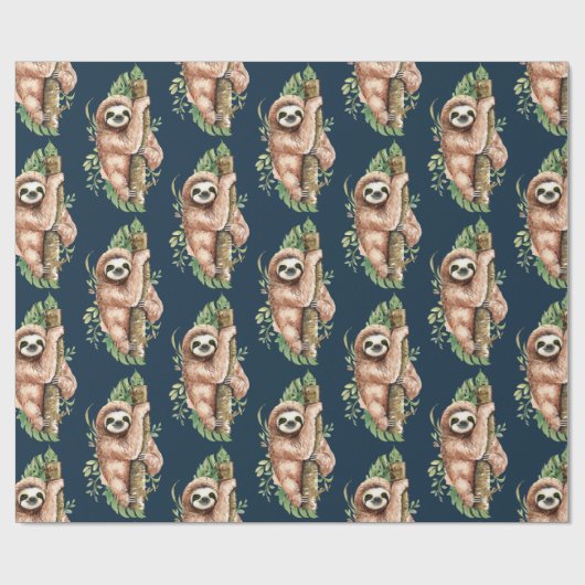 Cute Waterverf Sloth & Tropical Leaves Cadeaupapier (Vlak)