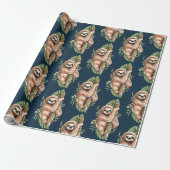 Cute Waterverf Sloth & Tropical Leaves Cadeaupapier (Uitgerold)