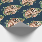 Cute Waterverf Sloth & Tropical Leaves Cadeaupapier (Hoek)