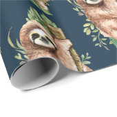 Cute Waterverf Sloth & Tropical Leaves Cadeaupapier (Rol Hoek)