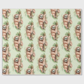 Cute Waterverf Sloth & Tropical Leaves Cadeaupapier (Vlak)