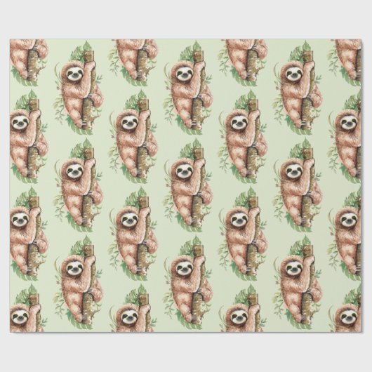 Cute Waterverf Sloth & Tropical Leaves Cadeaupapier (Vlak)