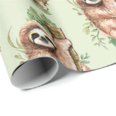 Cute Waterverf Sloth & Tropical Leaves Cadeaupapier (Rol Hoek)