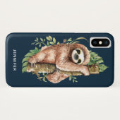 Cute Waterverf Sloth & Tropical Leaves Case-Mate iPhone Case (Achterkant (horizontaal))