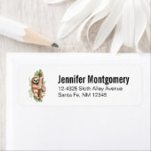 Cute Waterverf Sloth & Tropical Leaves Etiket (Insitu)