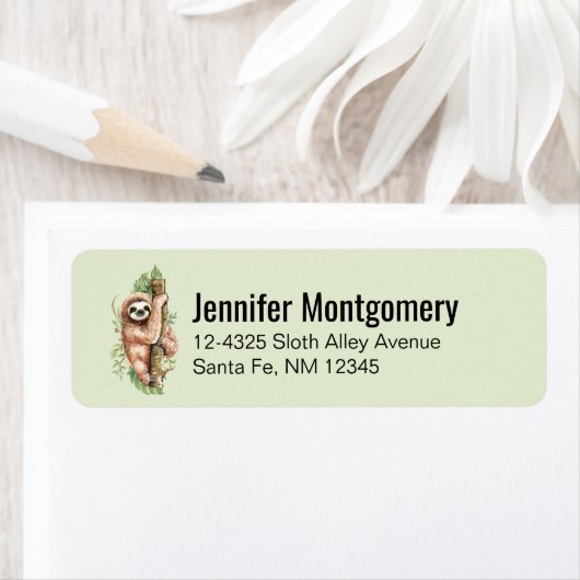 Cute Waterverf Sloth & Tropical Leaves Etiket (Insitu)
