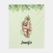 Cute Waterverf Sloth & Tropical Leaves Fleece Deken (Voorkant)