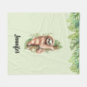 Cute Waterverf Sloth & Tropical Leaves Fleece Deken (Voorkant (Horizontaal))