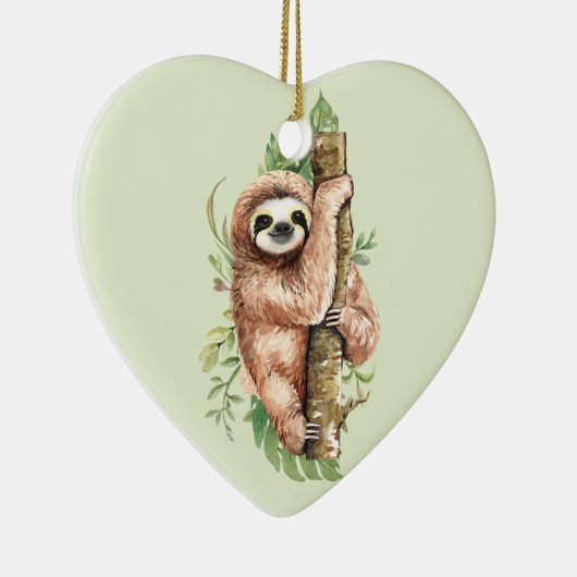 Cute Waterverf Sloth & Tropical Leaves Keramisch Ornament (Rechts)