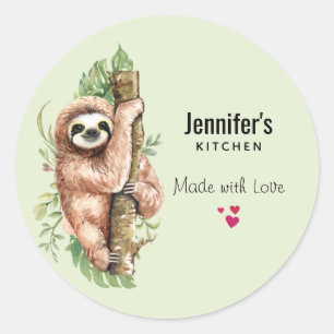 Cute Waterverf Sloth & Tropical Leaves Kitchen Ronde Sticker