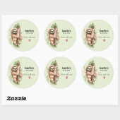 Cute Waterverf Sloth & Tropical Leaves Kitchen Ronde Sticker (Vel)
