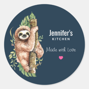 Cute Waterverf Sloth & Tropical Leaves Kitchen Ronde Sticker