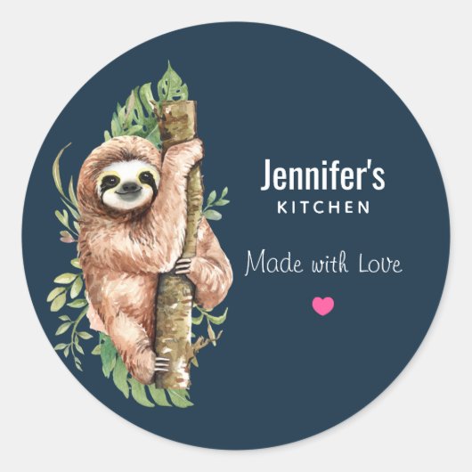 Cute Waterverf Sloth & Tropical Leaves Kitchen Ronde Sticker (Voorkant)