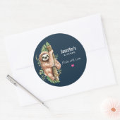 Cute Waterverf Sloth & Tropical Leaves Kitchen Ronde Sticker (Envelop)