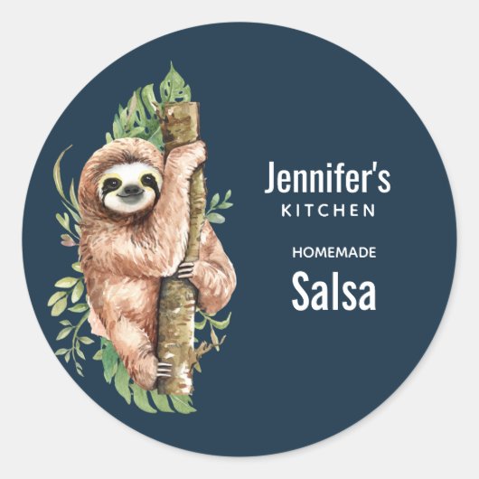 Cute Waterverf Sloth & Tropical Leaves Kitchen Ronde Sticker (Voorkant)