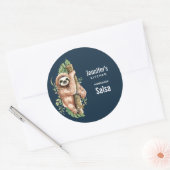 Cute Waterverf Sloth & Tropical Leaves Kitchen Ronde Sticker (Envelop)