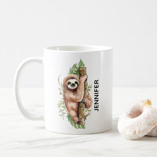 Cute Waterverf Sloth & Tropical Leaves Koffiemok (Met donut)