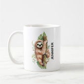 Cute Waterverf Sloth & Tropical Leaves Koffiemok (Links)