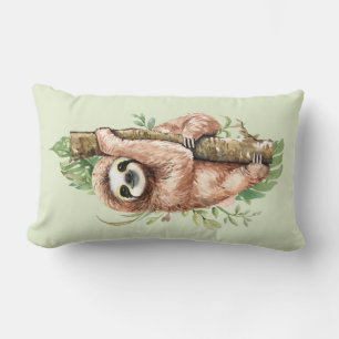 Cute Waterverf Sloth & Tropical Leaves Kussen