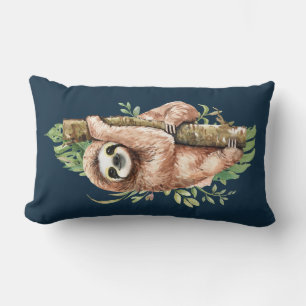 Cute Waterverf Sloth & Tropical Leaves Kussen