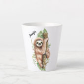 Cute Waterverf Sloth & Tropical Leaves Latte Mok (Voorkant)
