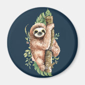 Cute Waterverf Sloth & Tropical Leaves Magneet (Voorkant)