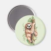 Cute Waterverf Sloth & Tropical Leaves Magneet (Voorkant / Achterkant)