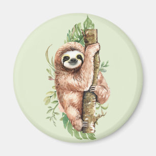Cute Waterverf Sloth & Tropical Leaves Magneet