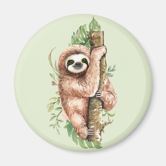 Cute Waterverf Sloth & Tropical Leaves Magneet (Voorkant)