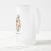 Cute Waterverf Sloth & Tropical Leaves Matglas Bierpul (Voorkant rechts)