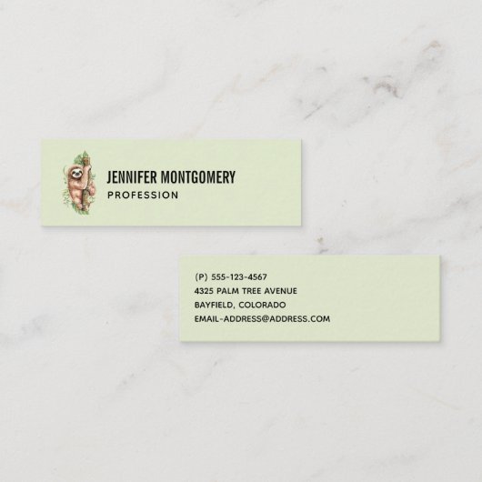 Cute Waterverf Sloth & Tropical Leaves Mini Visitekaartje (Voorkant / Achterkant)