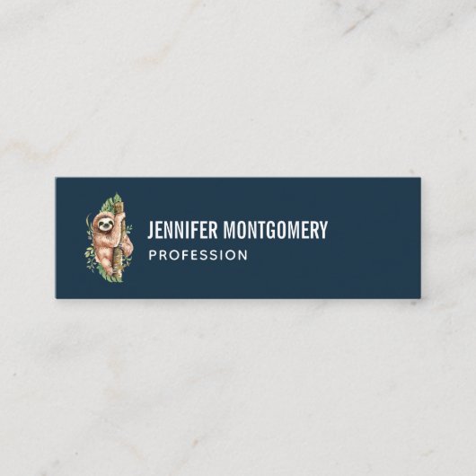 Cute Waterverf Sloth & Tropical Leaves Mini Visitekaartje (Voorkant)