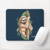 Cute Waterverf Sloth & Tropical Leaves Muismat (Met muis)