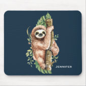 Cute Waterverf Sloth & Tropical Leaves Muismat (Voorkant)