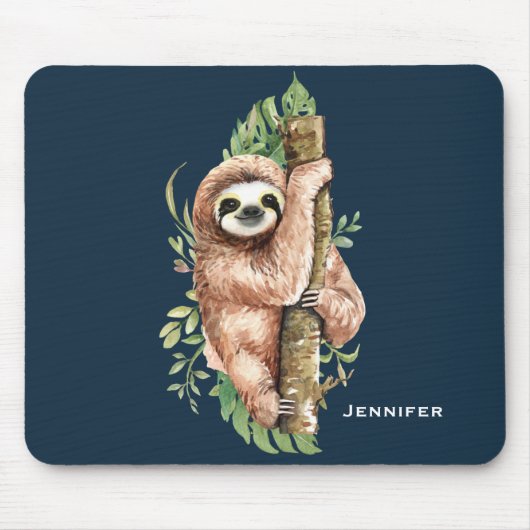 Cute Waterverf Sloth & Tropical Leaves Muismat (Voorkant)