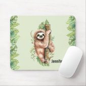 Cute Waterverf Sloth & Tropical Leaves Muismat (Met muis)