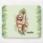 Cute Waterverf Sloth & Tropical Leaves Muismat (Voorkant)