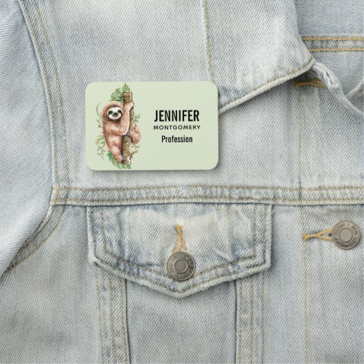 Cute Waterverf Sloth & Tropical Leaves Naamplaatje (In situ)