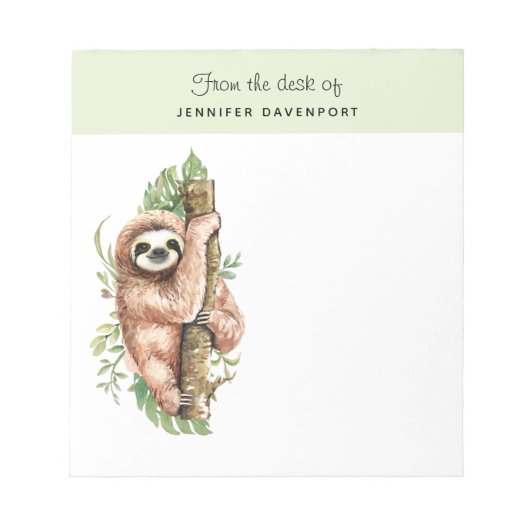 Cute Waterverf Sloth & Tropical Leaves Notitieblok (Voorkant)