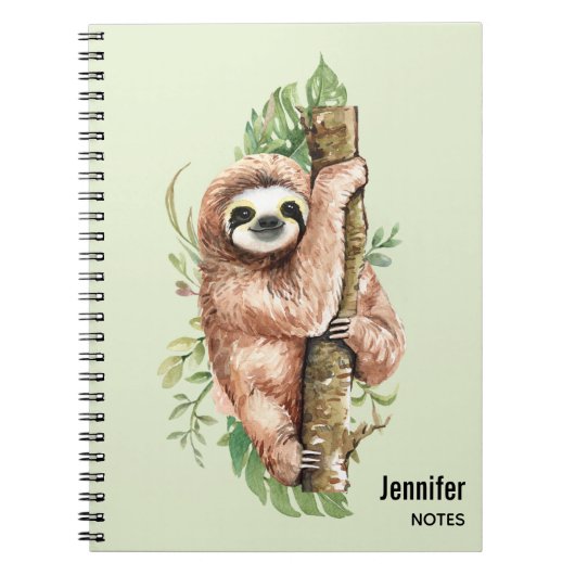 Cute Waterverf Sloth & Tropical Leaves Notitieboek (Voorkant)