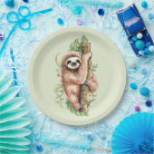 Cute Waterverf Sloth & Tropical Leaves Papieren Bordje (Feest)